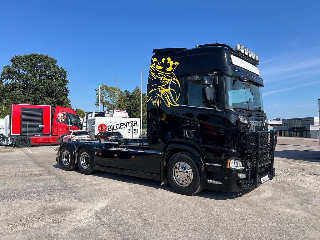 Scania R650 V8 6x4 Tandem Lastväxlare, Kranflak & Liftdumper, Euro 6