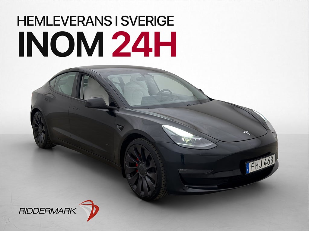 Tesla Model 3 Performance AWD Värmepump Pano Ljus-Interiör