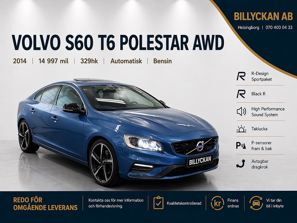 Volvo S60 Polestar T6 AWD Black R|R-Design|Komplett Service|329hk