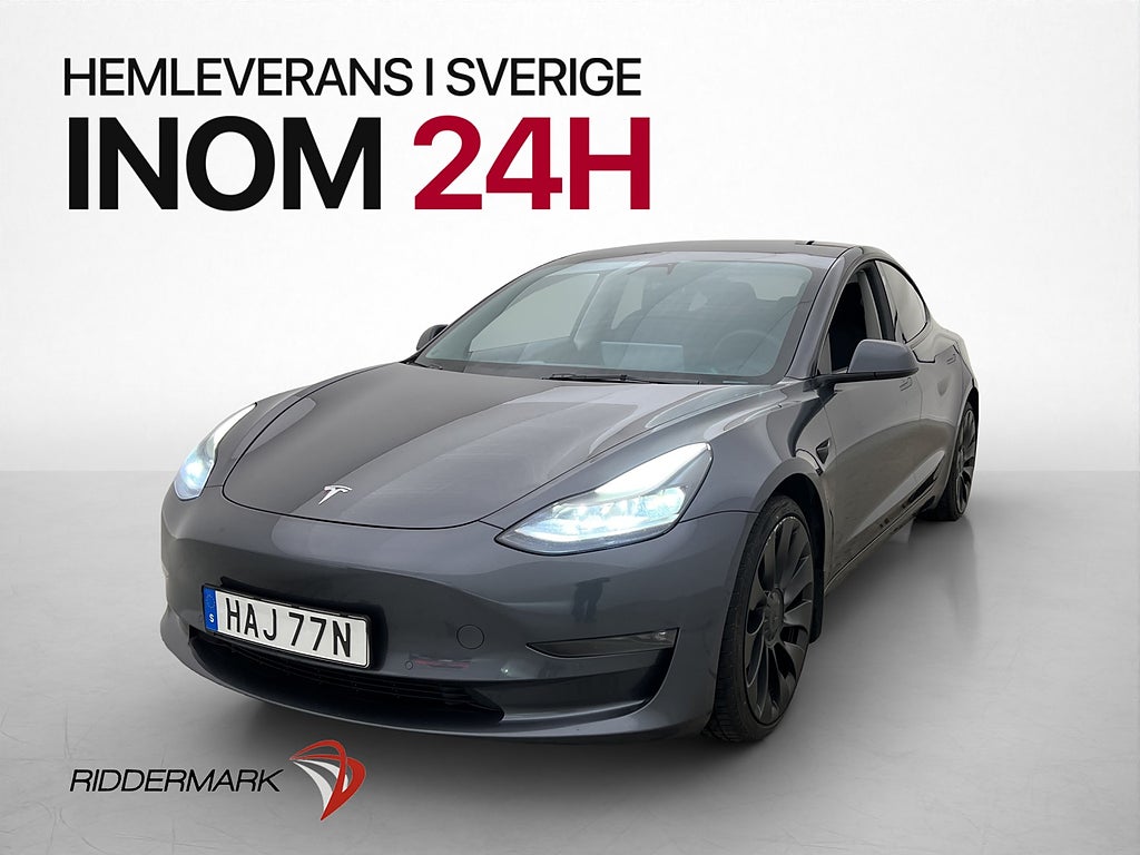 Tesla Model 3 Performance Värmepump Skinn Pano Svensksåld