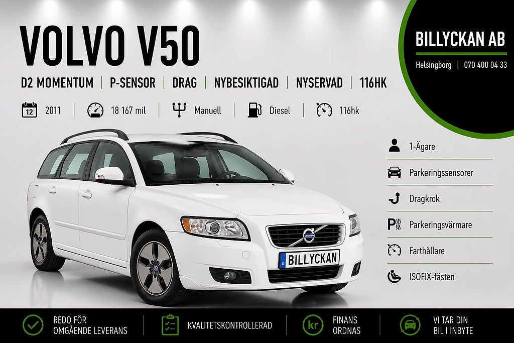 Volvo V50 D2 Momentum |P-sensor|Drag|Nybesiktigad|Nyservad|116hk
