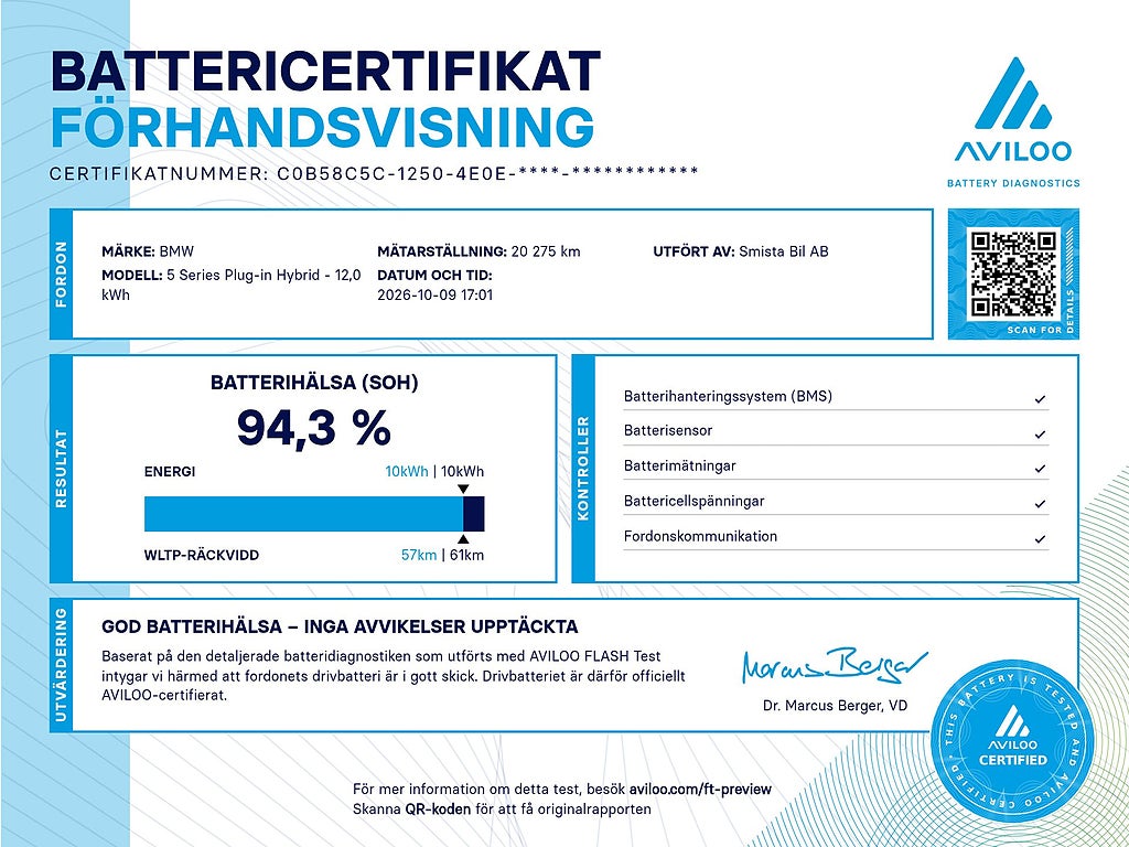 BMW 530e xDrive M Sport LÄDER DRAG 94.3%SoH ADAPTIV-FART MOMS