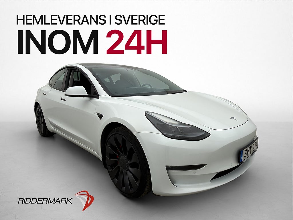 Tesla Model 3 Performance 513hk Pano Autopilot Kamera Läder