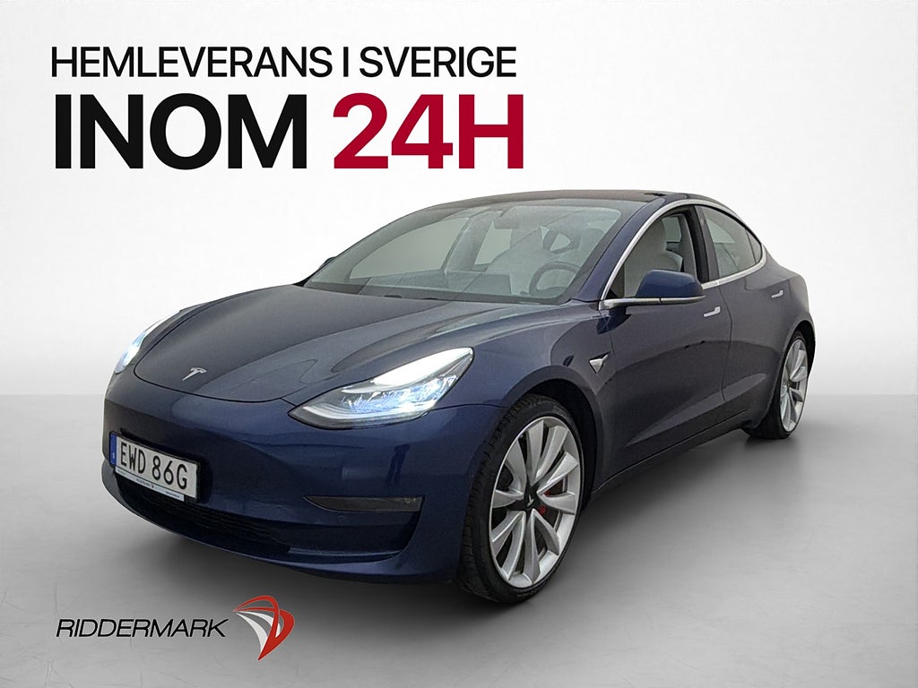 Tesla Model 3 Performance AWD Svenksåld Ljus-interiör Pano