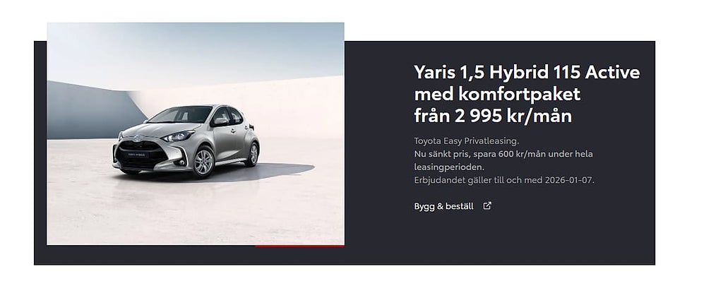 Toyota Yaris 1.5 Style Privatleasingkampanj
