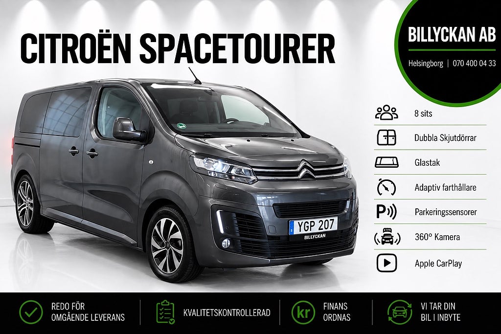 Citroën SpaceTourer 2.0 8 sits|Dubbla Skjutdörrar|Glastak|HUD|Se Utrustning