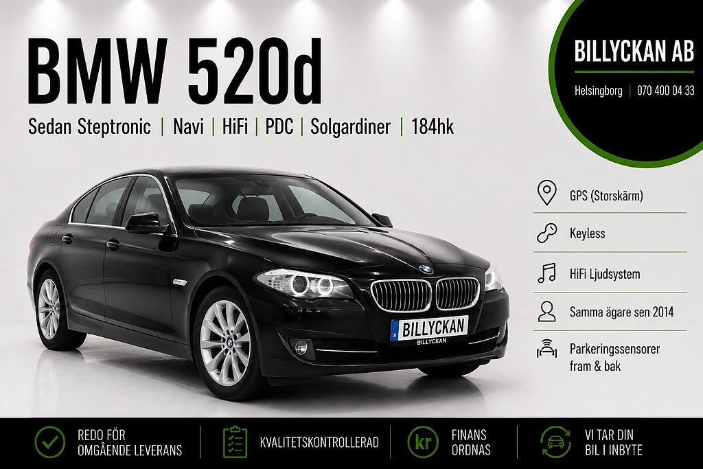BMW 520d Sedan Steptronic |Navi|HiFi|PDC|Solgardiner|184hk