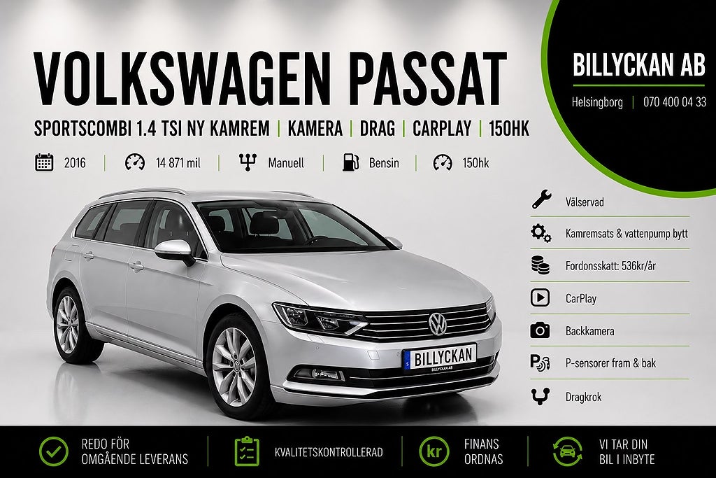 Volkswagen Passat Sportscombi 1.4 TSI Ny Kamrem|Kamera|Drag|CarPlay|150hk