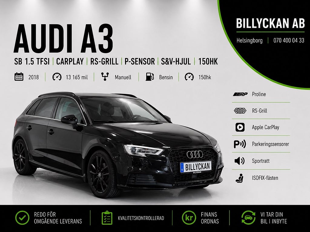 Audi A3 SB 1.5 TFSI CarPlay|RS-Grill|P-sensor|S&V-hjul|150hk