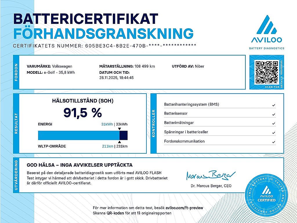 Volkswagen Golf e-Golf VII 5dr Comfort plus, FR. 2,95% RÄNTA