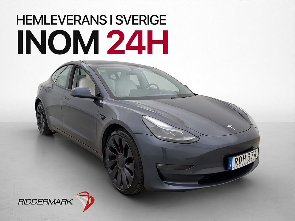 Tesla Model 3 Performance Ljus interiör Värmepump Autopilot