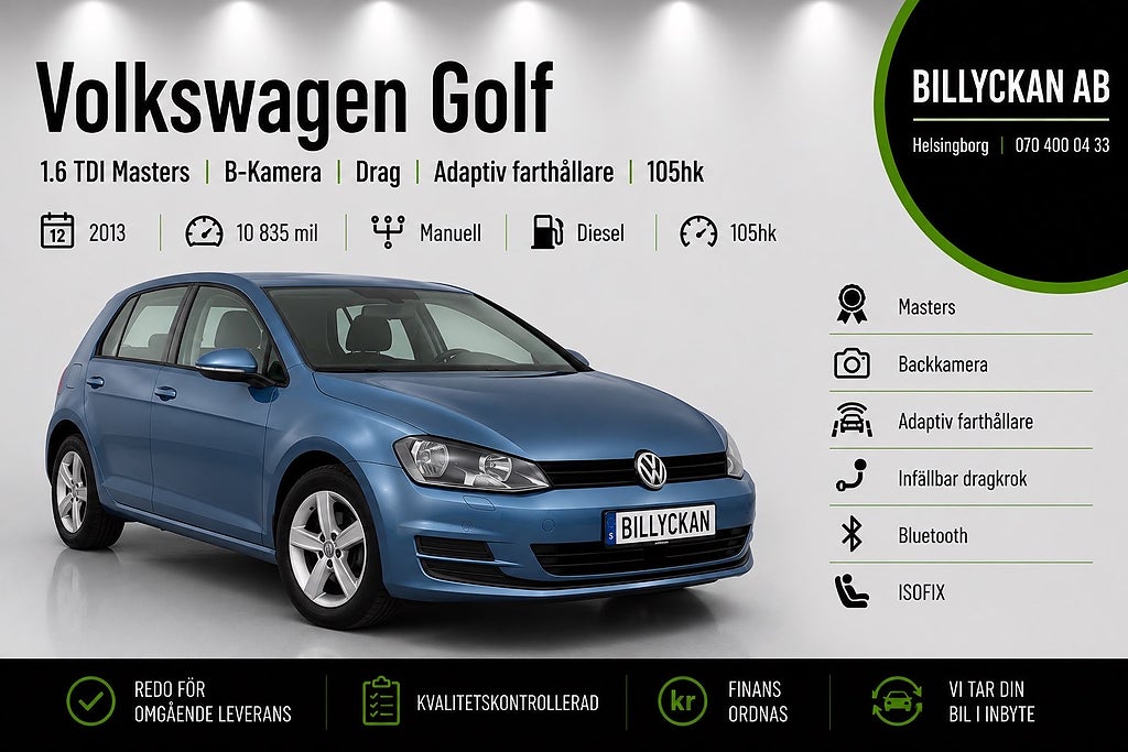 Volkswagen Golf 1.6 TDI Masters|B-Kamera|Drag|Adaptiv-Farthållare|105hk