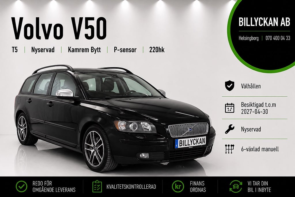 Volvo V50 T5 | Nyservad | Kamrem Bytt | P-sensor | 220hk