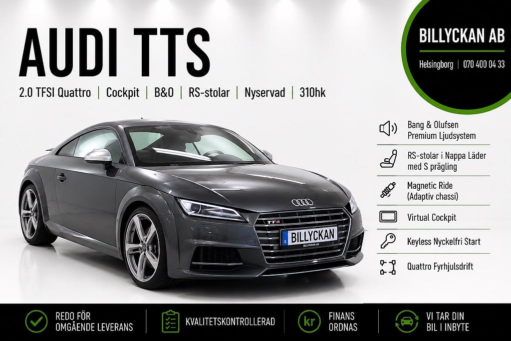 Audi TT TTS 2.0 TFSI Quattro |Cockpit|B&O|RS-stolar|Navi|310hk 