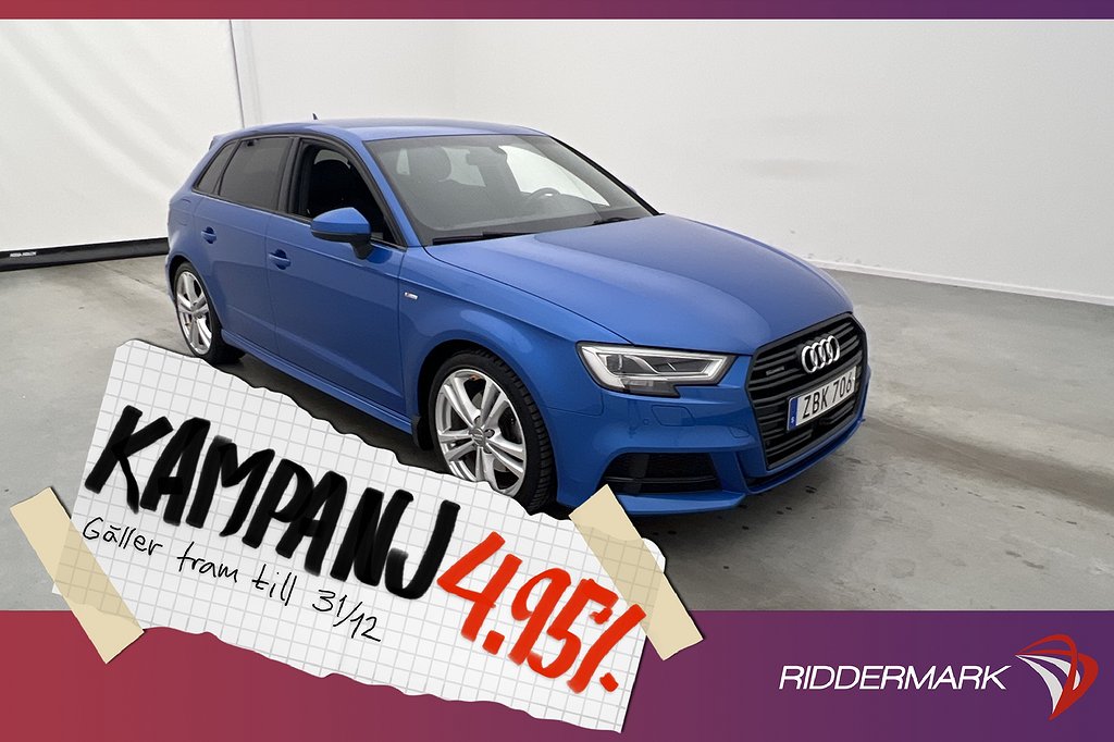 Audi A3 2.0 TDI Quattro 184hk S-Line B&O Kamera 4,95% Ränta