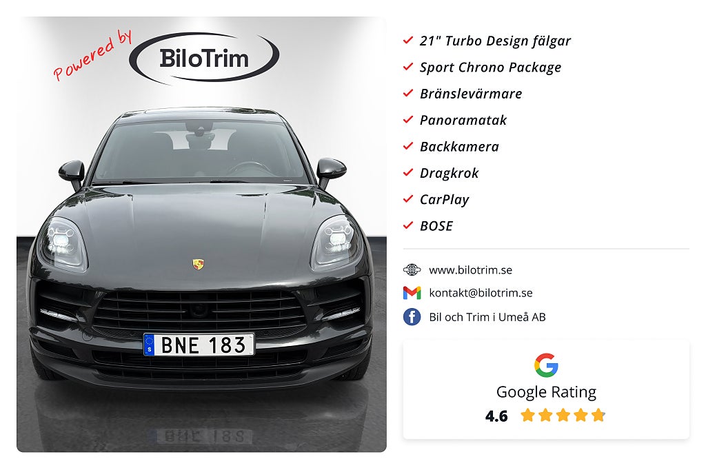 Porsche Macan PDK Base|Sport Chrono|21"|Värmare|CarPlay|BOSE|Panorama