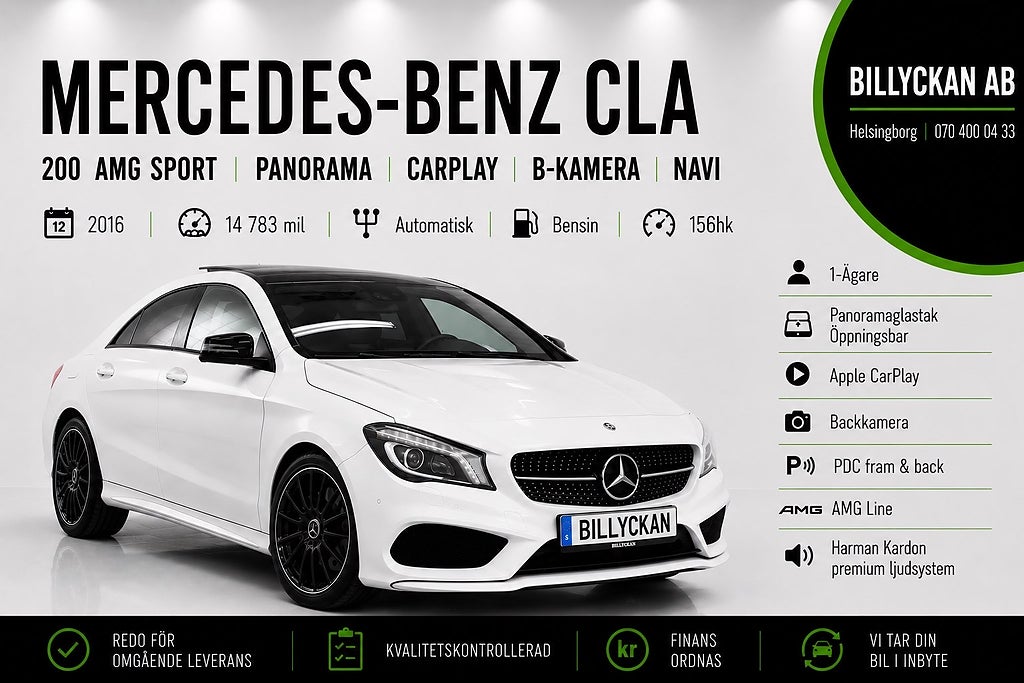 Mercedes-Benz CLA 200| AMG| Pano| H/K| 1-Ägare| Carplay| B-kamera| Navi