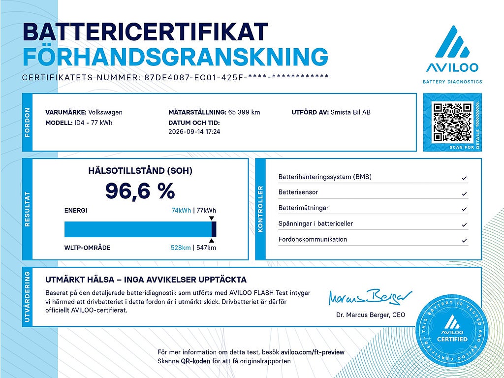 Volkswagen ID.4 Pro STYLE DRAG KAMERA ALCANTARA 1-ÄGARE 96.6%SoH