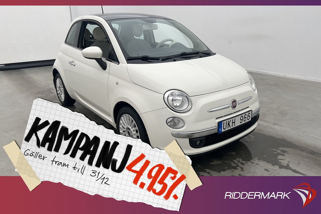 Fiat 500 1.2 69hk Lounge Panorama Lågska 4,95% Ränta