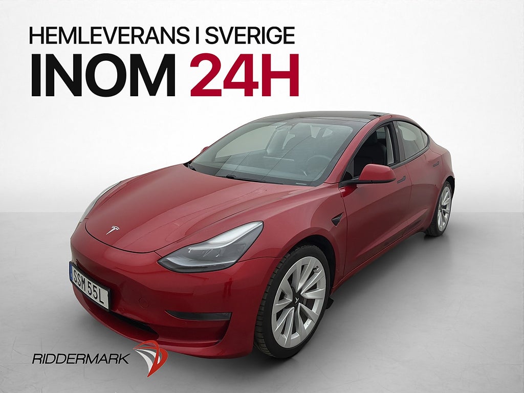 Tesla Model 3 Long Range AWD Dragkrok Svensksåld Panorama