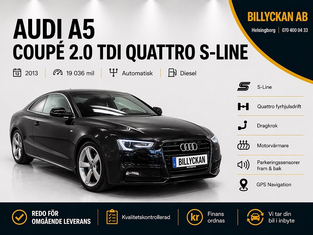 Audi A5 Coupé 2.0 TDI Quattro |Full S-Line|Värmare|Drag|Keyless