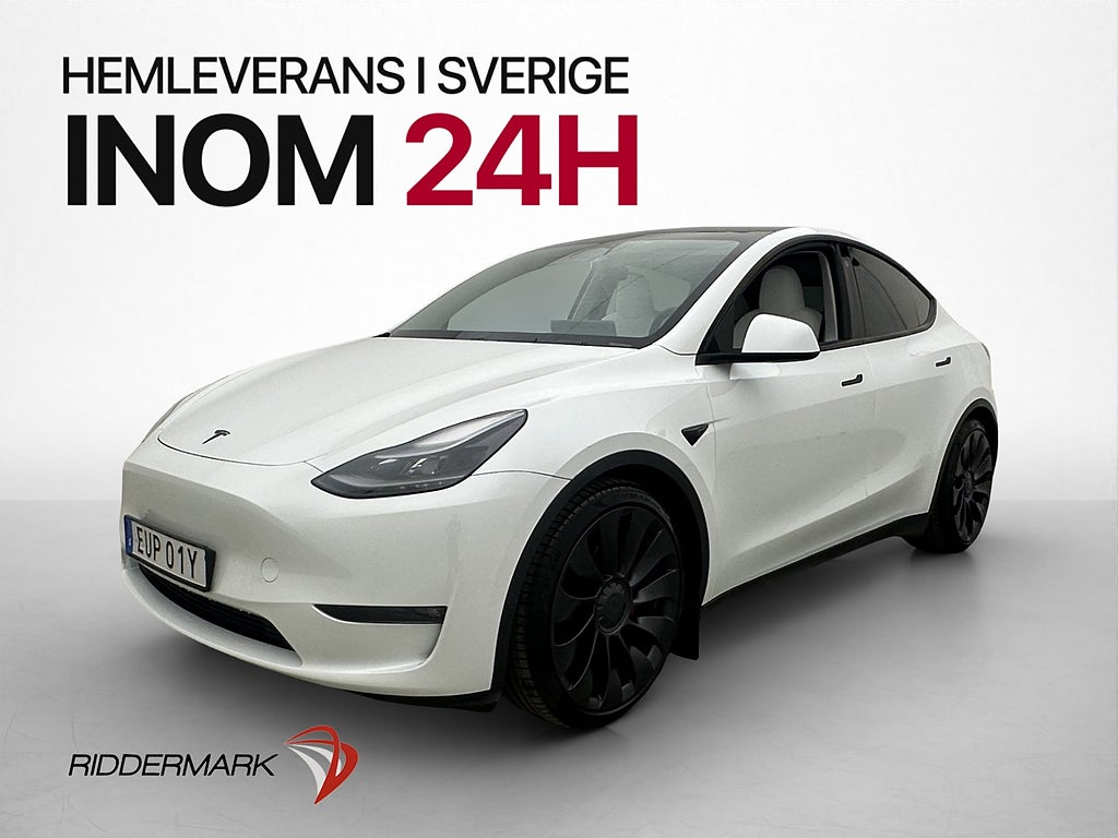 Tesla Model Y Performance FSD Ljus interiör Drag Svensksåld