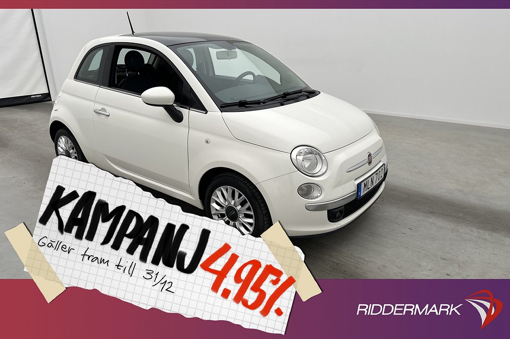 Fiat 500 1.2 8V 69hk Lounge Panorama Halvski 4,95% Ränta