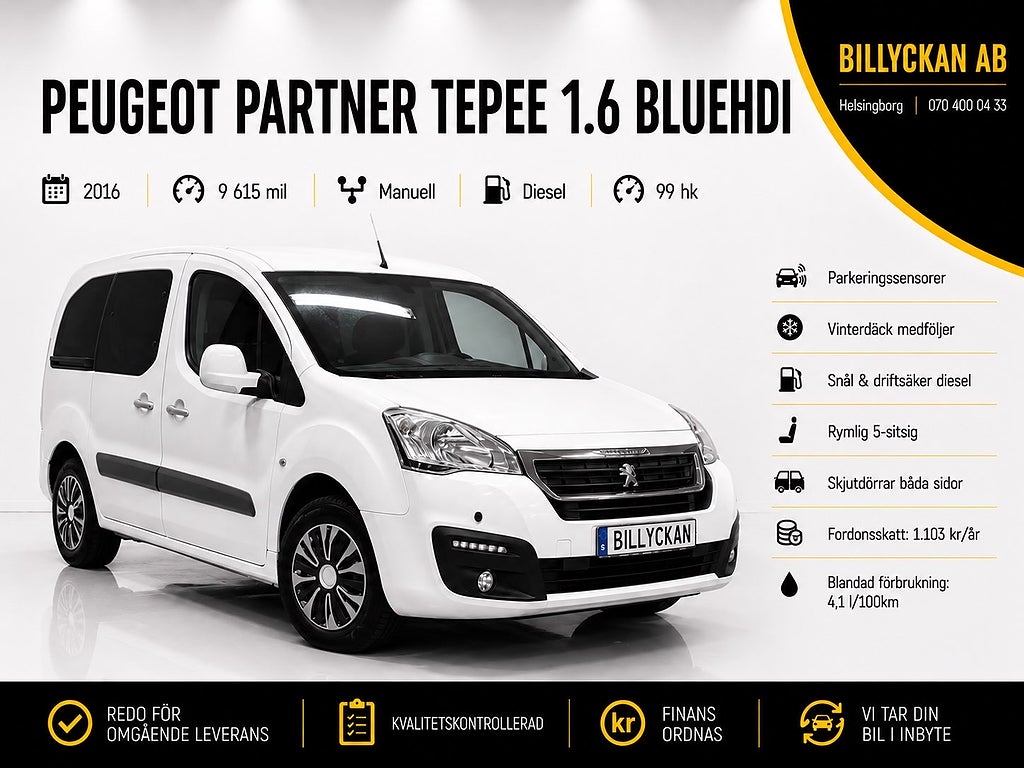 Peugeot partner tepee 1.6 BlueHDi |P-sensor|S&V-hjul|Nyservad|Nybesiktigad