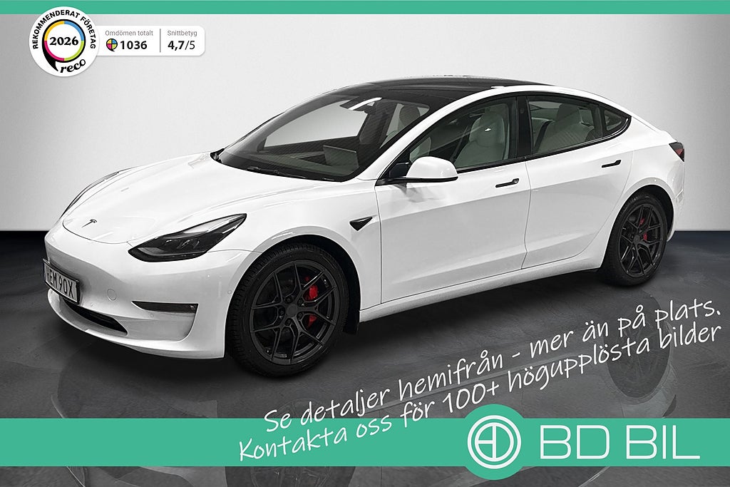 Tesla Model 3 PERFORMANCE AP PANO SKINN BACKKAMERA NAVI VÄRMARE 