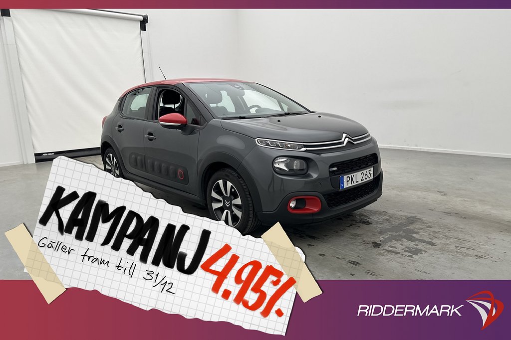 Citroën C3 1.2 110hk Feel Sensorer CarPlay Fart 4,95% Ränta