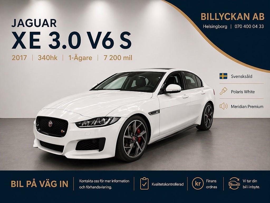 Jaguar XE S Svensksåld|1-Brukare|Pano|Meridian|360°|Adaptiv|340hk
