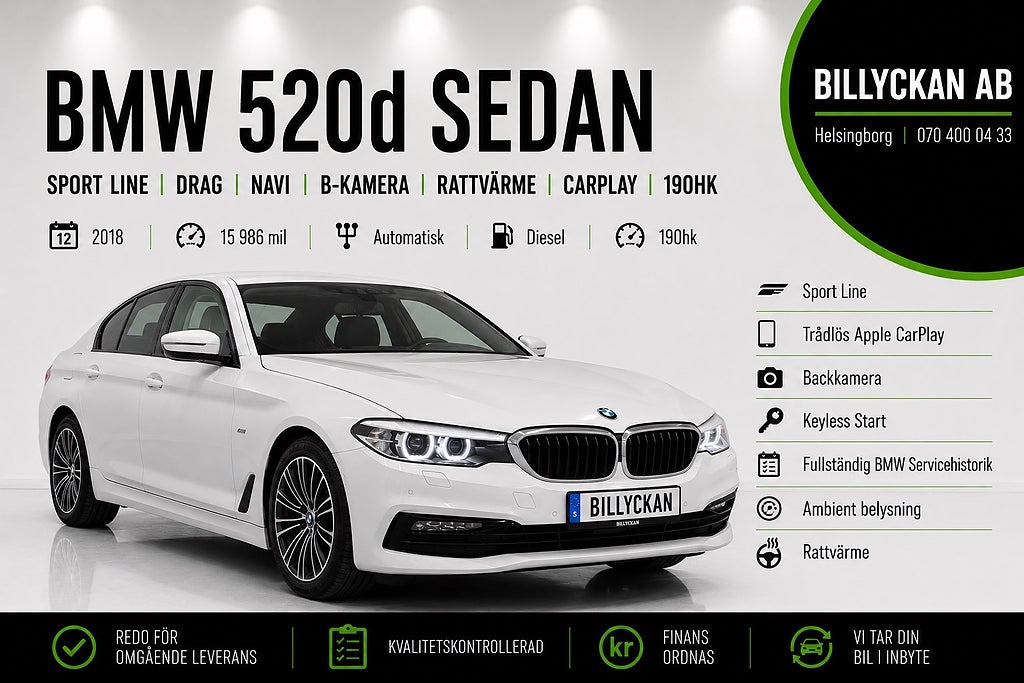 BMW 520 d Sedan |Drag|Navi|B-Kamera|Rattvärme|CarPlay|190hk