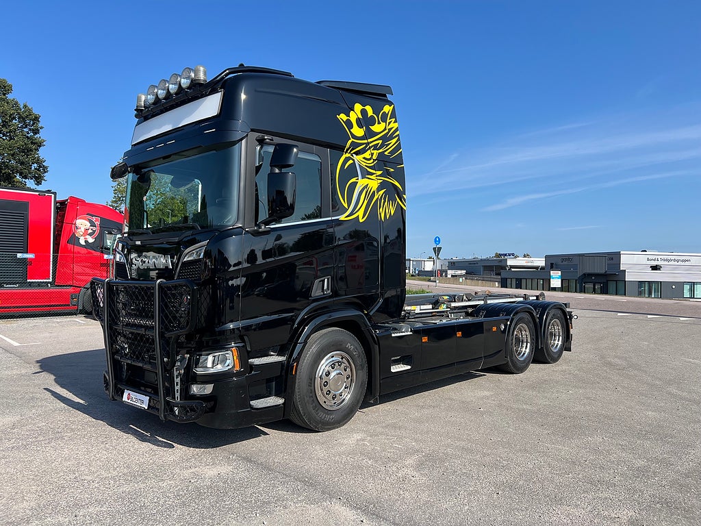 Scania R650 V8 6x4 Tandem Lastväxlare, Kranflak & Liftdumper, Euro 6