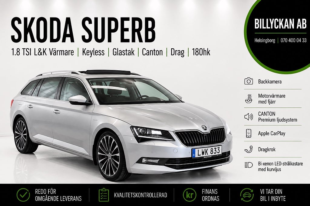 Skoda Superb 1.8 TSI L&K Värmare|Keyless|Pano|Canton|Drag|180hk