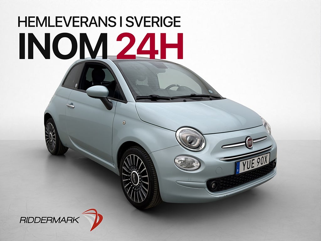 Fiat 500 Hybrid 70hk Lounge Taklucka P-Sensorer Halvskinn