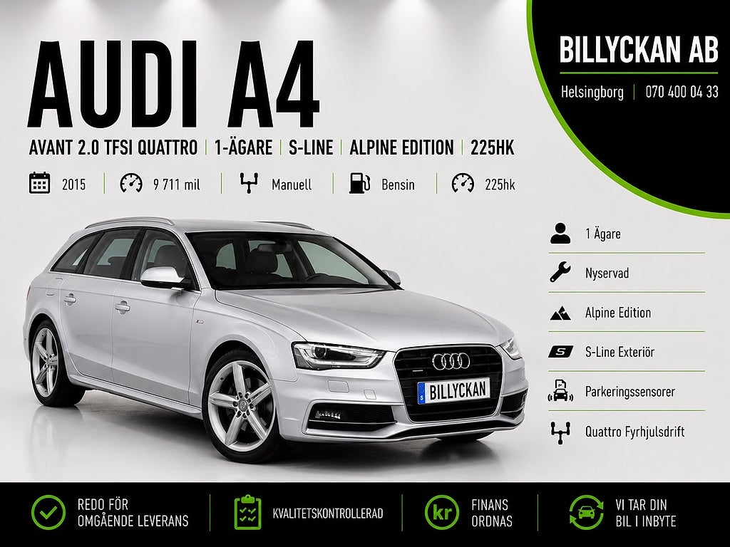 Audi A4 Avant 2.0 TFSI Quattro|1-Ägare|S-Line|Sport Plus|225hk