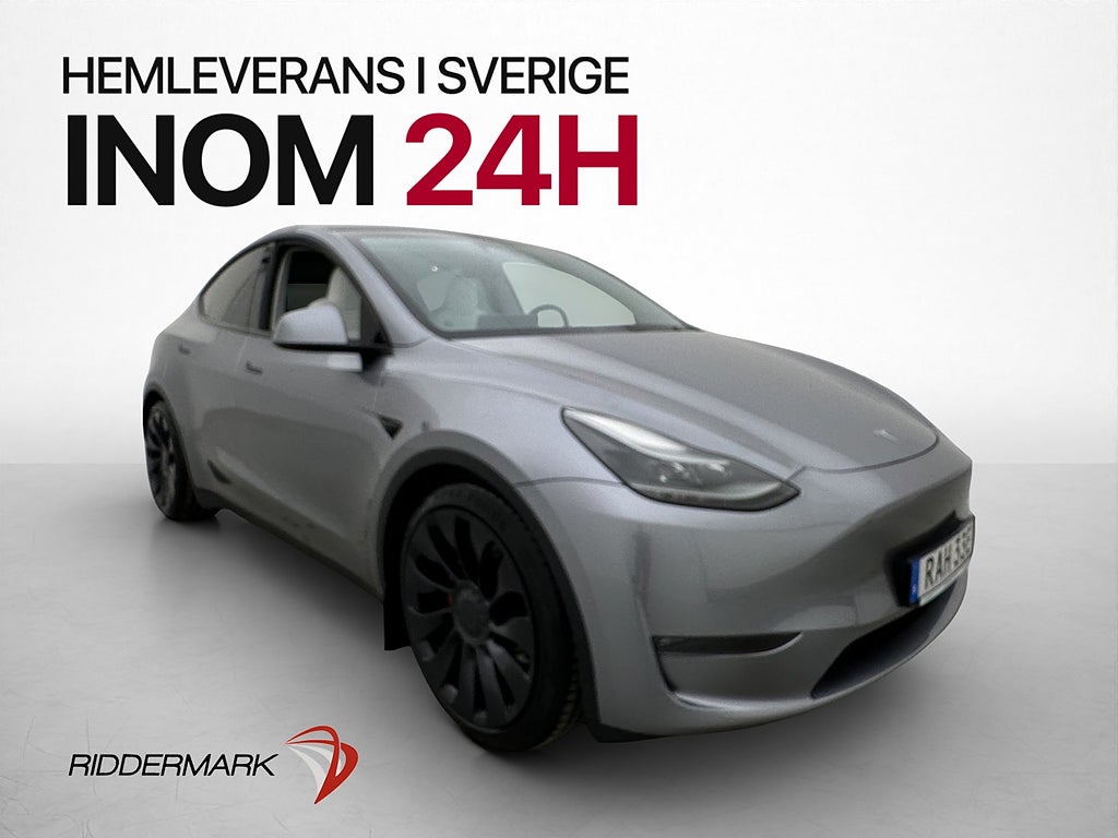 Tesla Model Y Performance Dragkrok Ljus Interiör Svensksåld