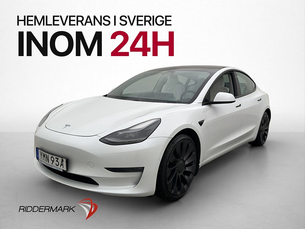 Tesla Model 3 Performance AWD Ljus Interiör Kamera Moms AP