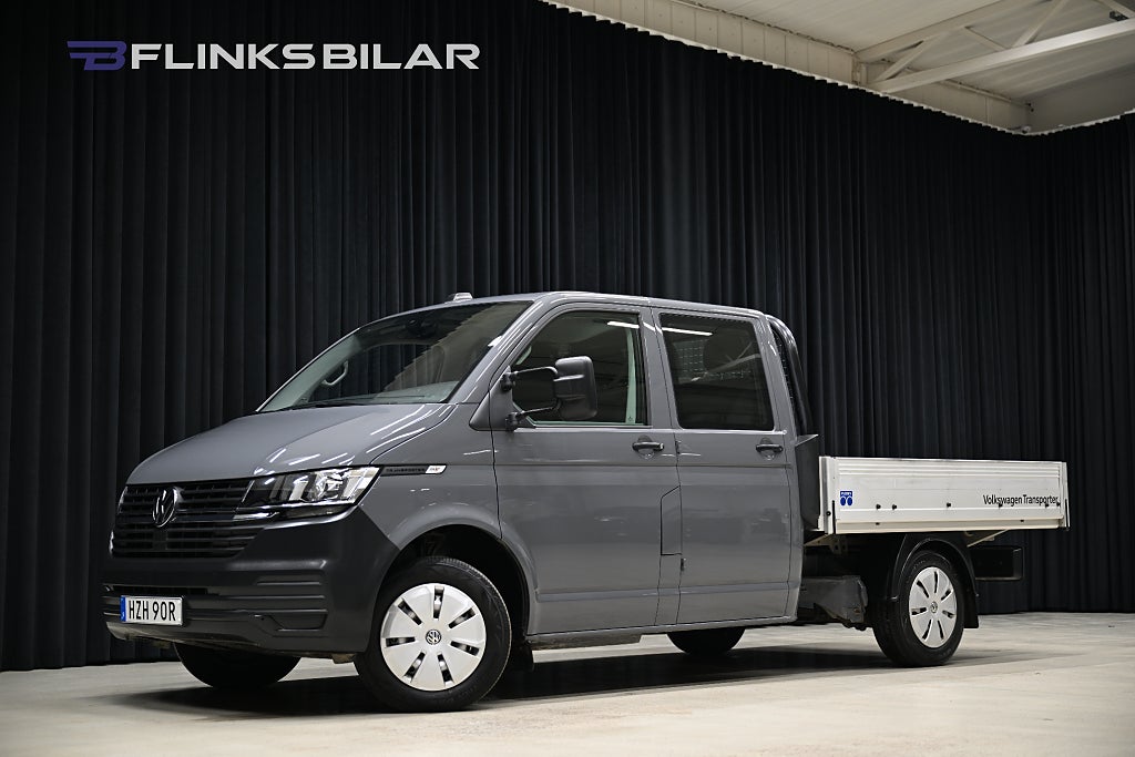 Volkswagen Transporter TDI 110HK Dubbelhytt|Flak|Drag|Värmare|Lågmil|Leasbar