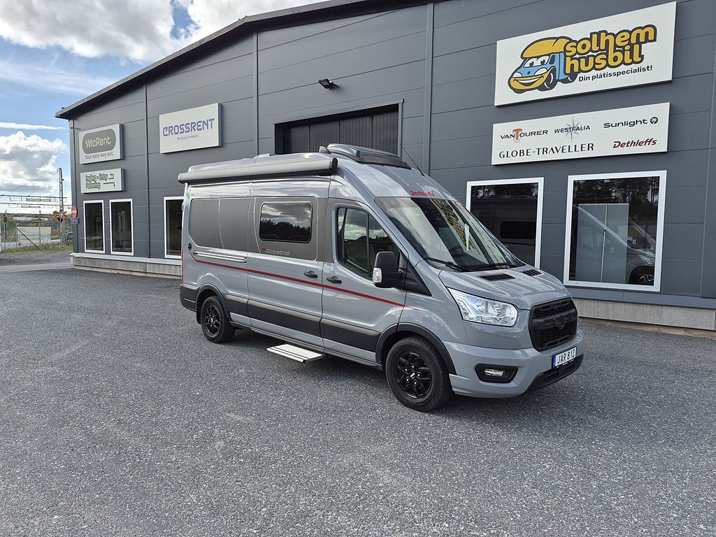 Dethleffs GlobeTrail 590C under 6 meter, extra rymligt badrum, kanonfin