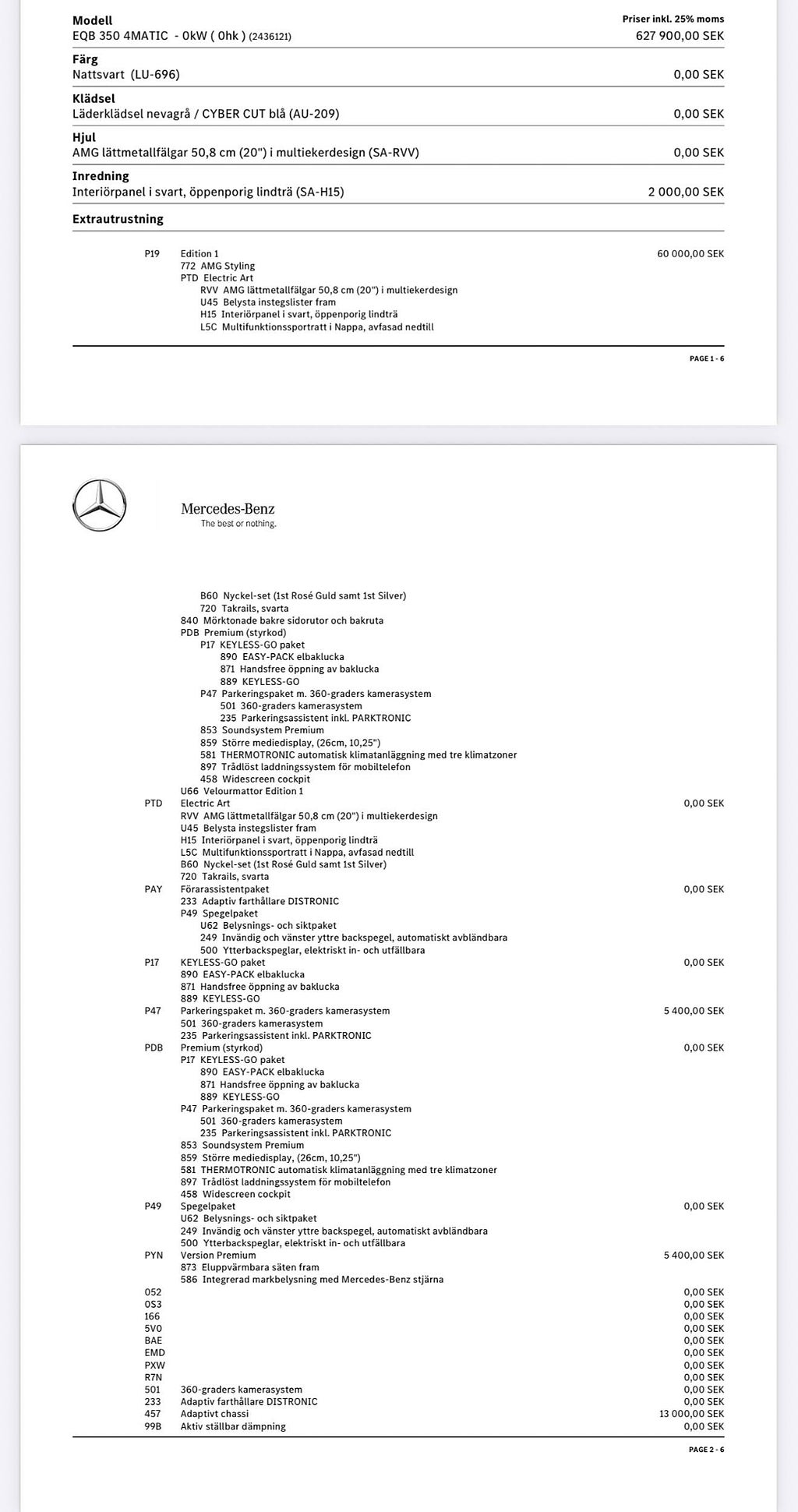 Mercedes-Benz EQB 350 4M EDITION 1 AMG PREMIUM PANO 20' LÄDER 360 MOMS