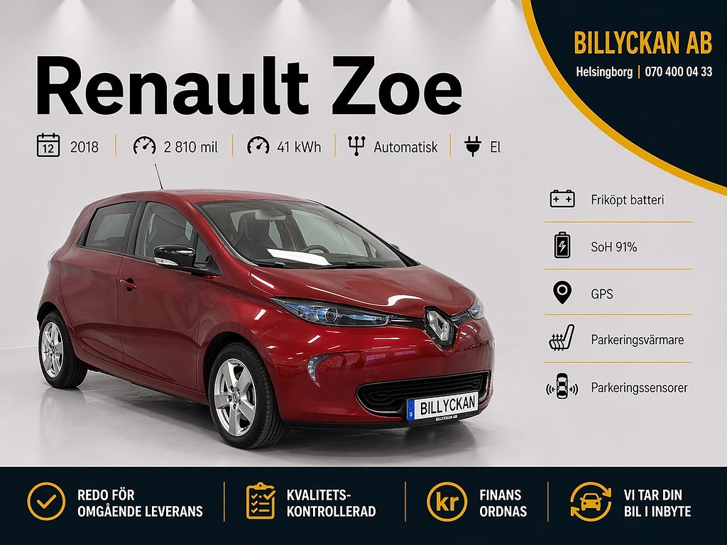 Renault Zoe R90 41 kWh |Friköpt Batteri|P-Sensor|S&V-Hjul|GPS