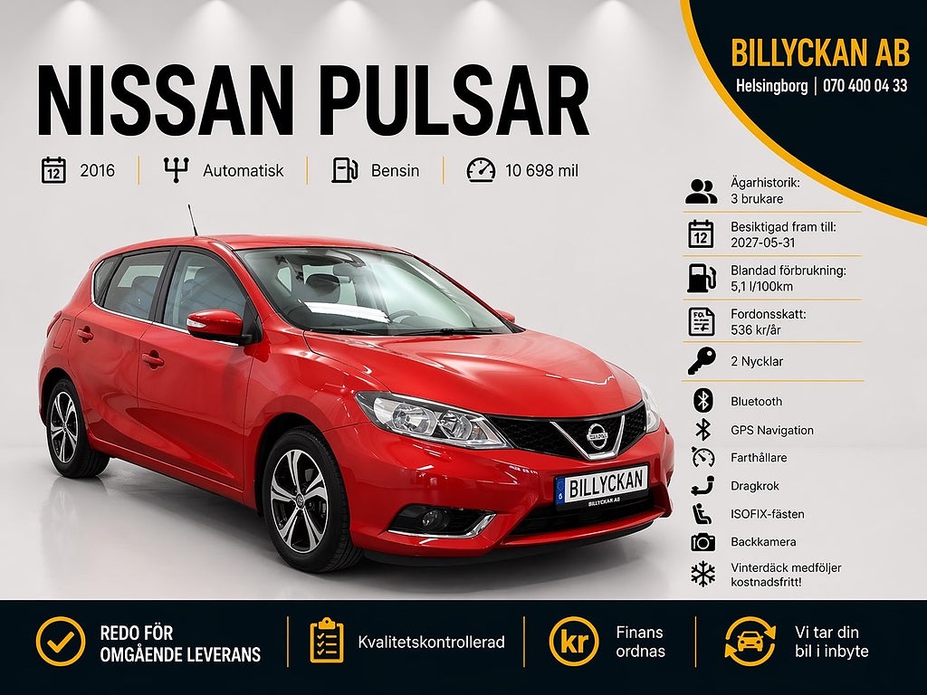 Nissan Pulsar 1.2 DIG-T Automat|Kamera|Navi|Drag|S&V-hjul|116hk