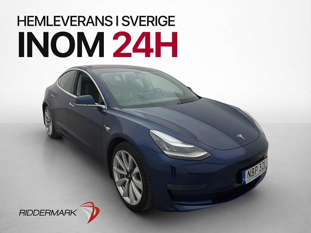 Tesla Model 3 Long Range AWD 440hk Kamera Pano Svensksåld