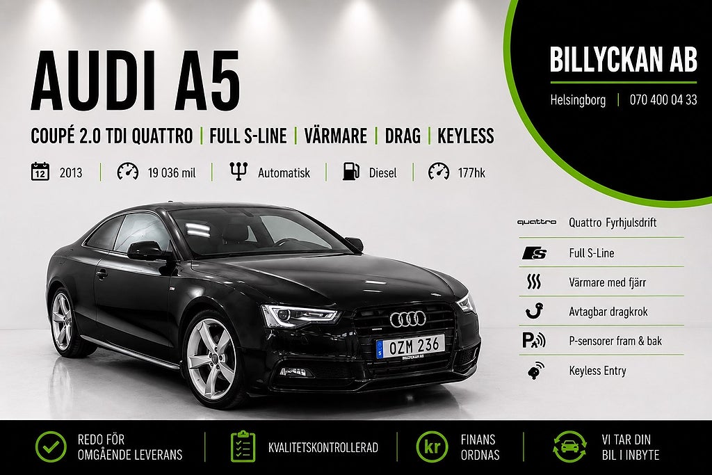 Audi A5 Coupé 2.0 TDI Quattro |Full S-Line|Värmare|Drag|Keyless