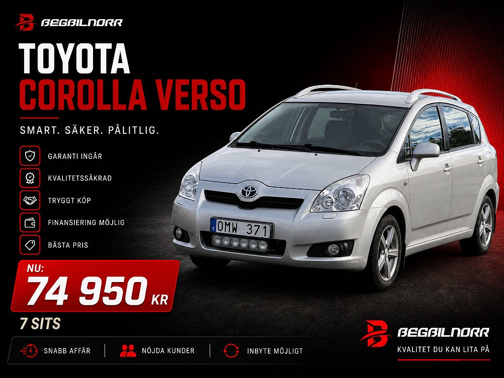 Toyota Corolla Verso 1.8 VVT-i*7sits*Nyserv*Nybes