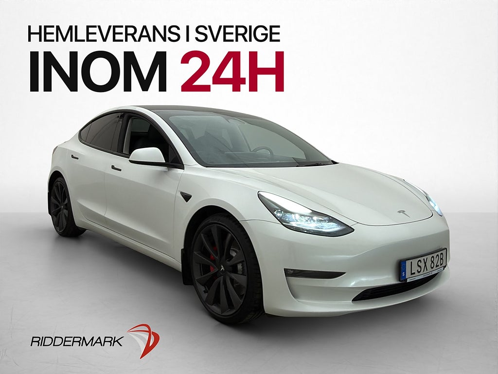 Tesla Model 3 Performance Autopilot Pano 360 Värmare Sv-Såld