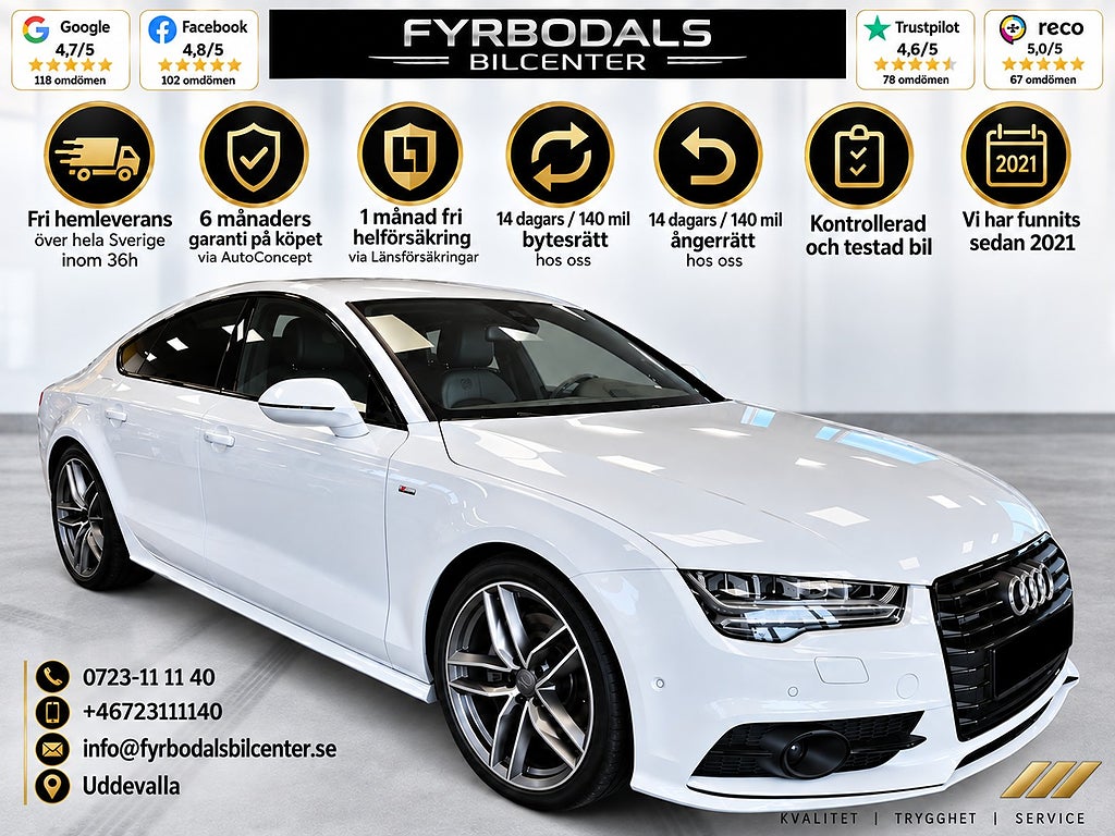 Audi A7 3,0 TDI 245hk Quattro S-Line Kamera HUD Drag 2236kr/mån