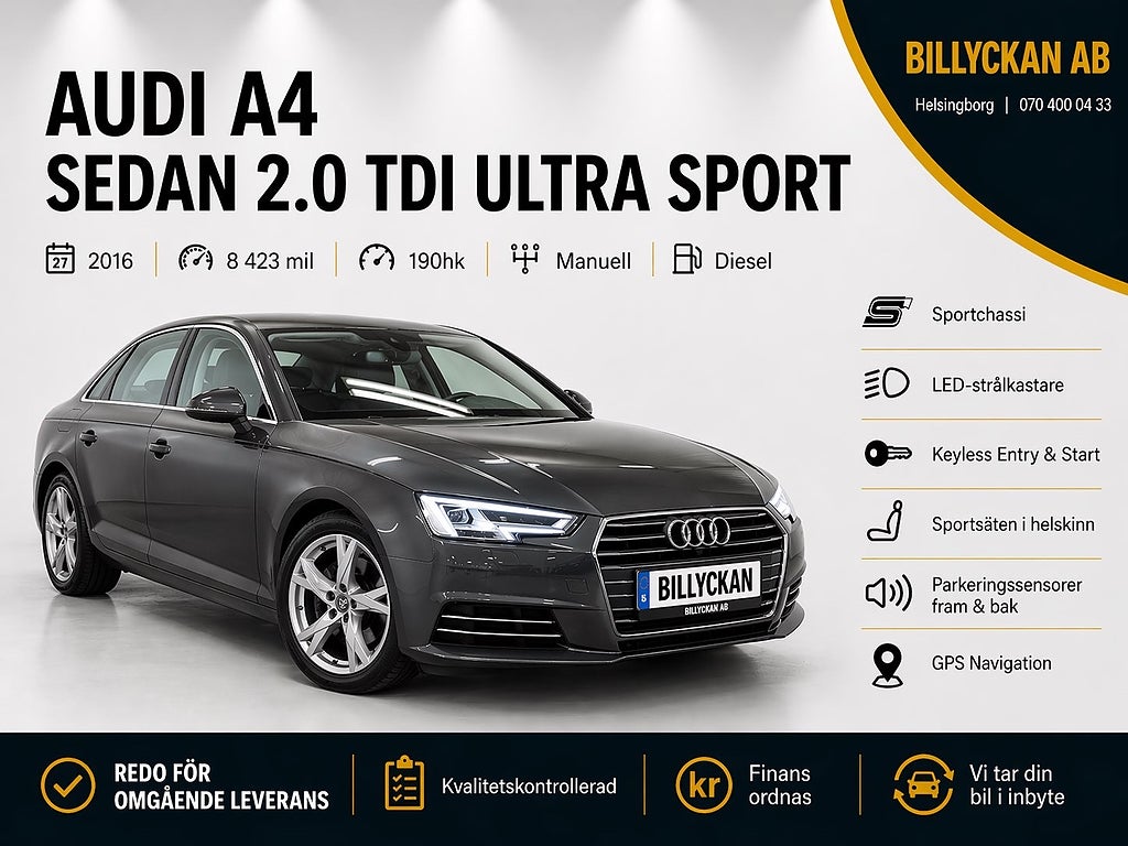 Audi A4 Sedan 2.0 TDI ultra Sport|Helskinn|S&V-hjul|Keyless|GPS