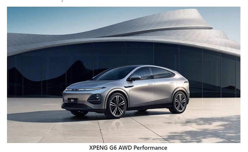 Xpeng G6 AWD Performance,  Räckvidd: 550 km 